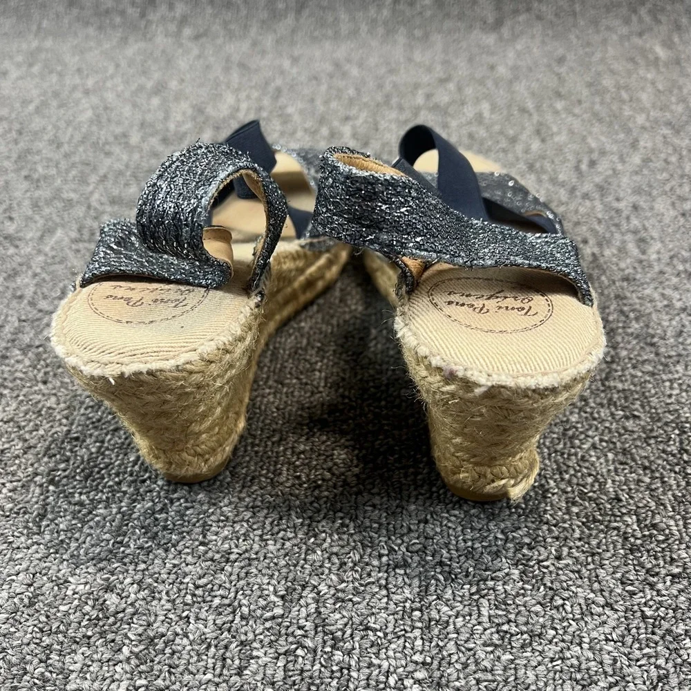 Toni Pons Boho Metallic Espadrille Wedge Sandals 40 Blue Silver Sparkle Spain